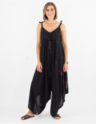 Women's asymmetrical baba cool Tie and Dye black beach coverall