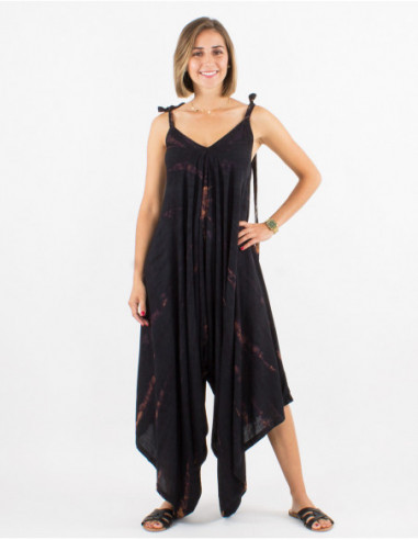 Combinaison pantalon en coton pour l'été originale baba cool Tie and Dye noir