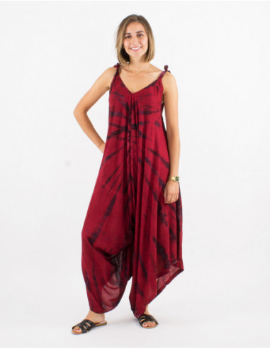 Combinaison de plage asymétrique baba cool Tie and Dye rouge pour femme