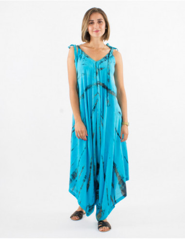 Combinaison pantalon en coton pour l'été originale baba cool Tie and Dye bleu turquoise