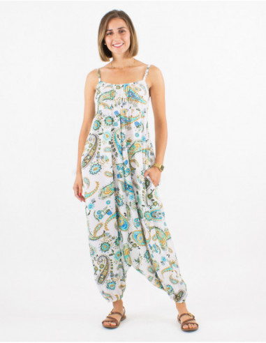 Original baba cool summer pantsuit with mint green paisley print