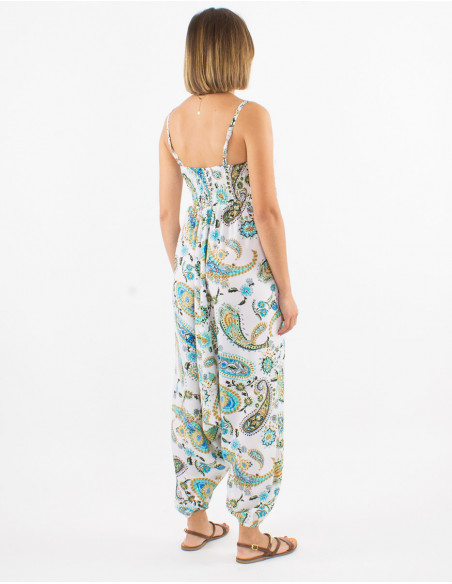 Combi pantalon légère avec fronces originale romantique cachemire vert menthe