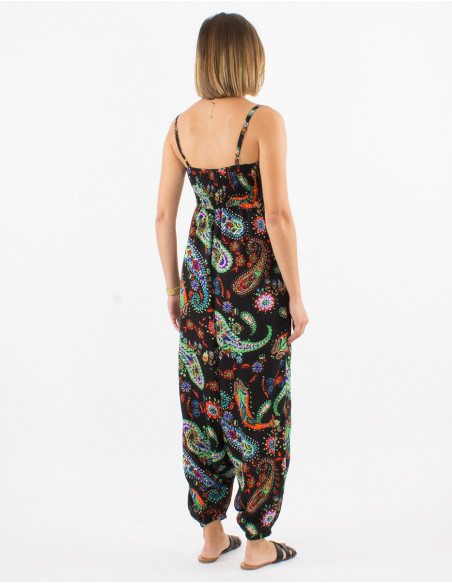 Combi pantalon légère avec fronces originale romantique cachemire noir