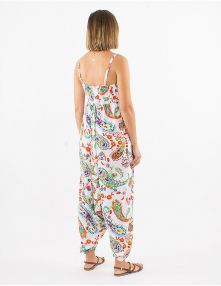 Combi pantalon légère avec fronces originale romantique cachemire vert