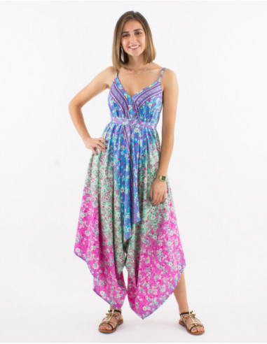 Combinaison de plage asymétrique romantique Tie and Dye pastel fleuri rose