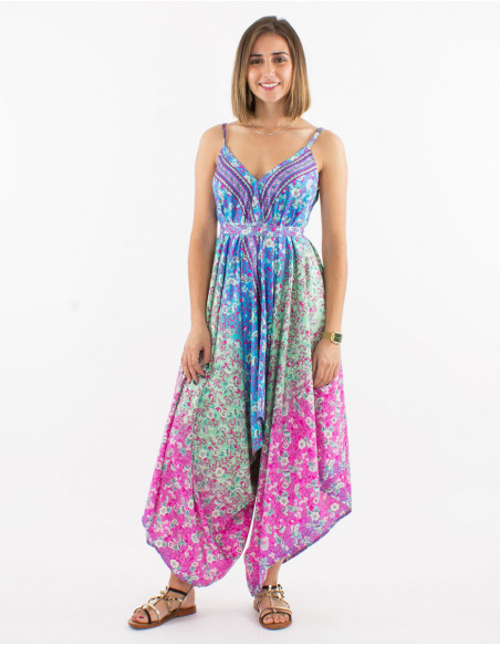 Combinaison de plage baba cool pastel originale pour l'été à motif petites fleurs rose