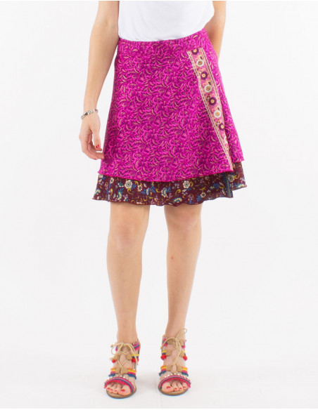 Original baba cool short skirt with wrap-around design in fuchsia pink