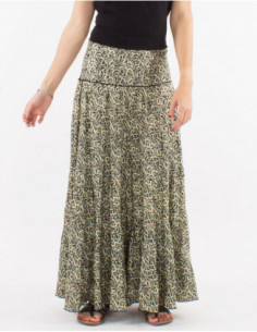 Jupe longue fluide femme à motifs boho chic lilas 2