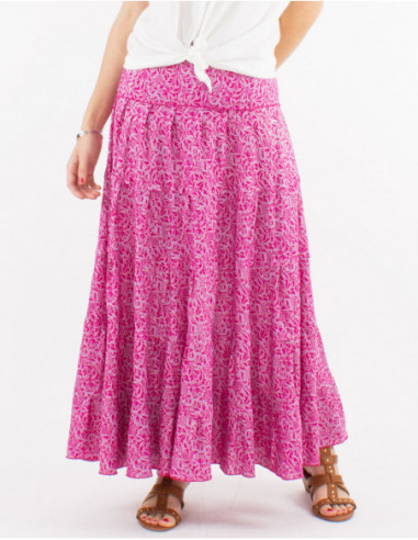 Women's long flowing skirt with boho chic lilac patterns
