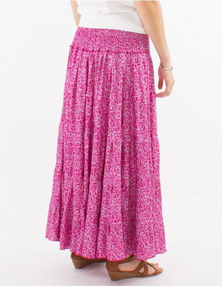 Bohemian chic long skirt with smocks and lilac ruffles