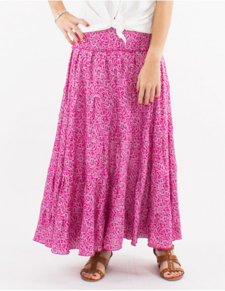 Long skirt with ruffles boho chic floral pattern lilac