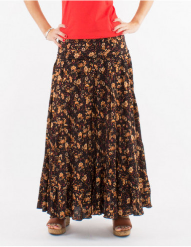 Bohemian long skirt for women with small black flowers