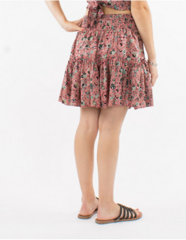 Short skirt with ruffles for the summer pattern small pink flowers