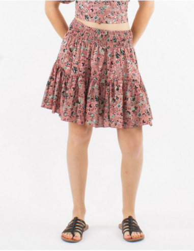 Jupe volante estivale pour femme à motif bohème argenté rose