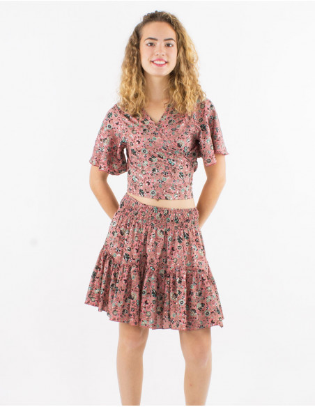 Women's summer ruffled skirt with mint bohemian silver pattern