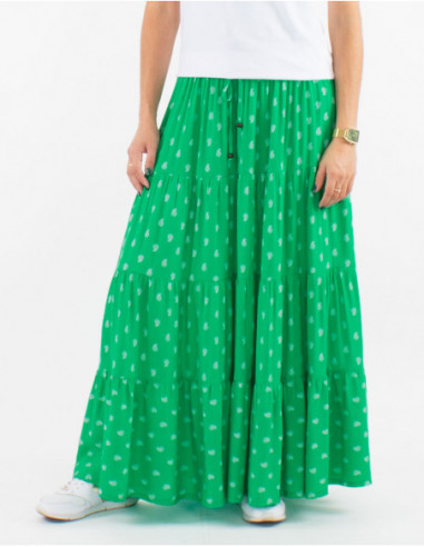 Long skirt with bohemian chic ruffles and small patterns