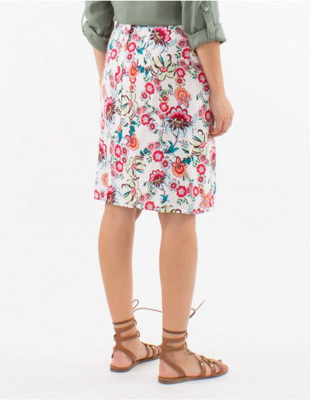 Jupe fluide portefeuille femme à motifs petites fleurs blanches