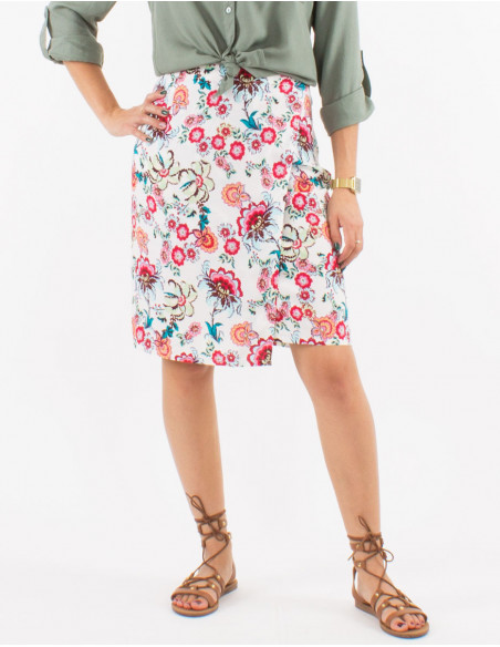 White romantic floral print wrap summer skirt