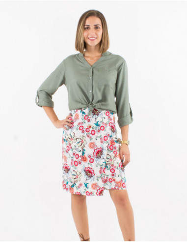 Summer chic look with short floral bohemian wrap skirt