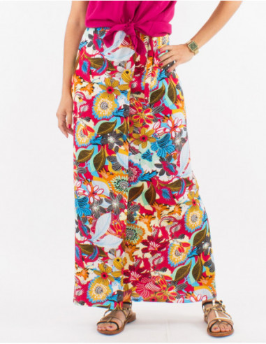 Baba cool long wrap skirt with red floral print