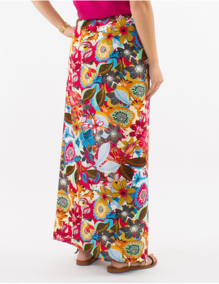 Original long wrap skirt for summer with red floral baba cool pattern