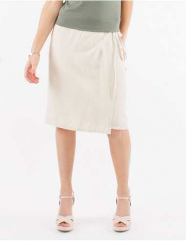 Spring mid-length wrap skirt with basic plain white linen