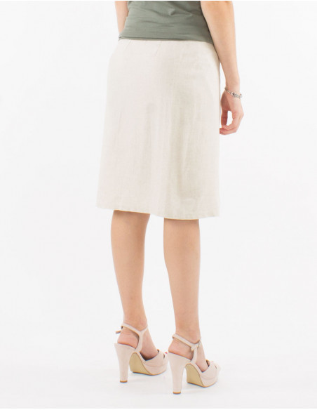 Jupe courte basique chic pour femme coupe portefeuille à nouer unie écru