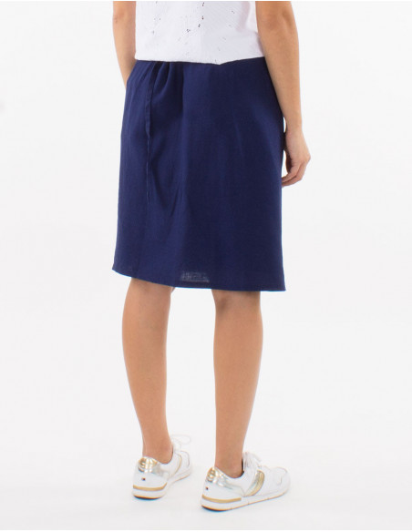 Jupe courte basique chic pour femme coupe portefeuille à nouer unie bleu marine