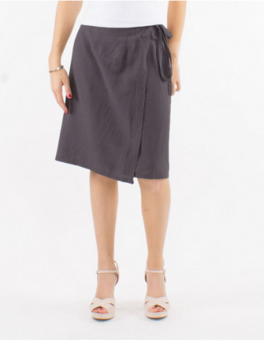 Spring mid-length wrap skirt with basic plain brown linen