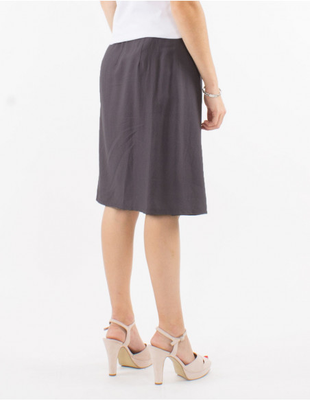 Basic chic short skirt for women with wrap-around cut and plain gray tie