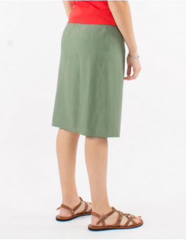 Basic chic short skirt for women with wrap-around cut and plain water green tie