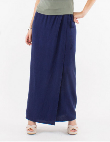 Long wrap skirt with ties to tie chic plain navy blue