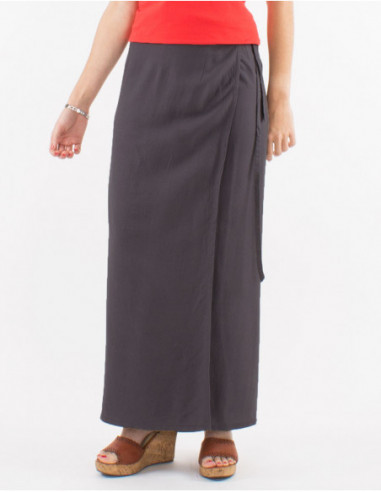 Long wrap skirt with ties to tie chic plain gray