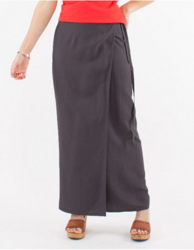 Chic long skirt with linen wrap for women basic gray