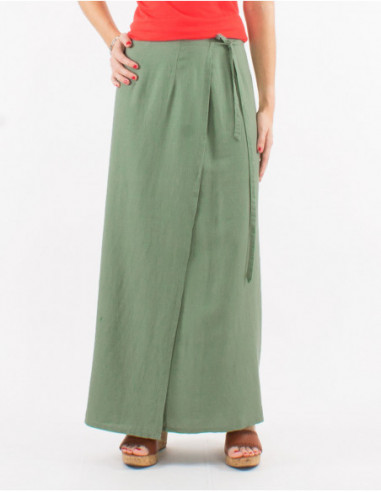 Long wrap skirt with ties to tie chic plain green water