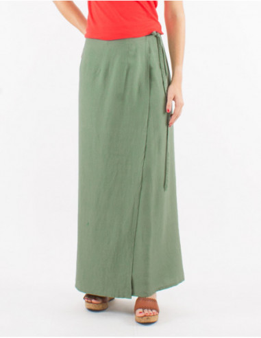 Chic long skirt with linen wrap for women basic water green