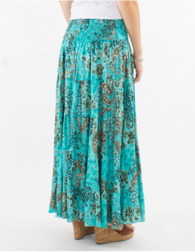 Original bohemian chic long dress with turquoise blue floral paisley