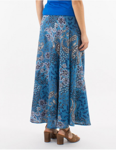 Jupe longue fluide élégante à imprimé bohème chic bleu marine idéal pour l'été