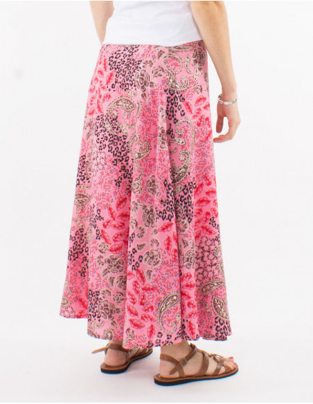 Jupe longue fluide élégante à imprimé bohème chic rose idéal pour l'été