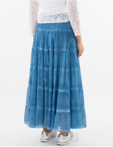 Women's basic spring long skirt in indigo blue