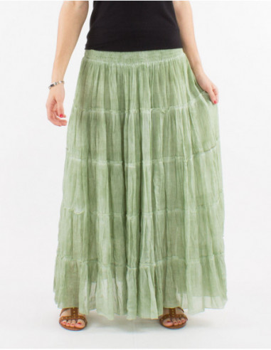 Green faded retro maxi skirt with bohemian chic flounce