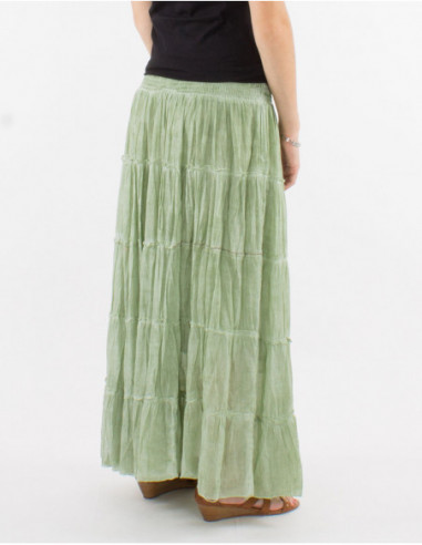 Jupe longue printanière basique chic délavée vert olive pour femme