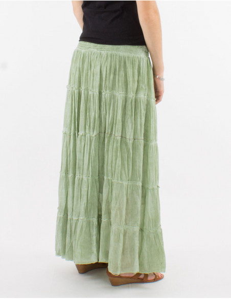 Jupe longue printanière basique chic délavée vert olive pour femme