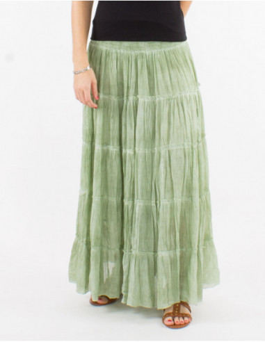Jupe longue à volants boho confortable pour le printemps unie délavée vert olive