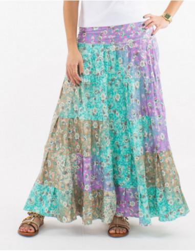 Long skirt with ruffles baba cool patchwork print pastel beige