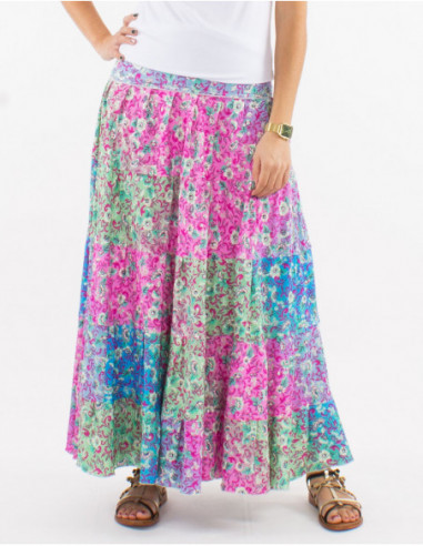 Long skirt with ruffles baba cool patchwork print pastel pink