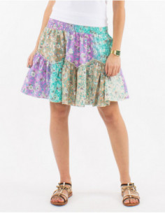 Short boho skirt ruffled for spring with original pastel flower 2