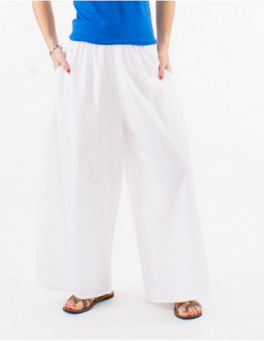 Pantalon large en coton confortable pour femme uni basique blanc