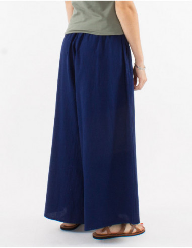 Simple cotton pants for summer oversize cut solid color navy blue