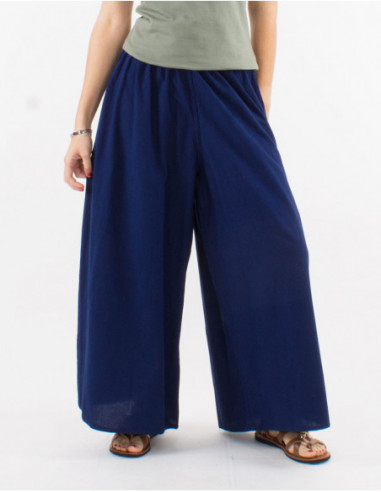 Women's solid navy blue cotton wide leg pants perfect for spring 2023